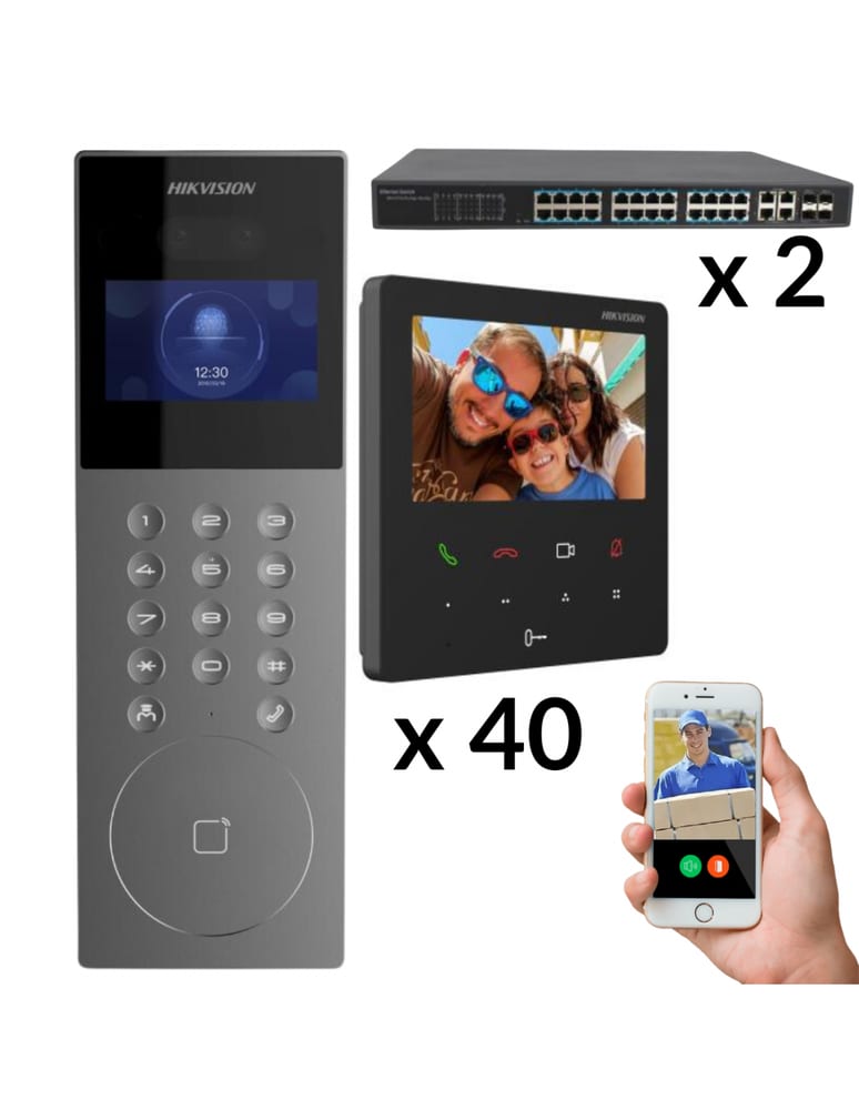 Kit Visor 40 Unidades Edificio Ip App Celular Video Color Y Audio Poe Wifi Switch Poe