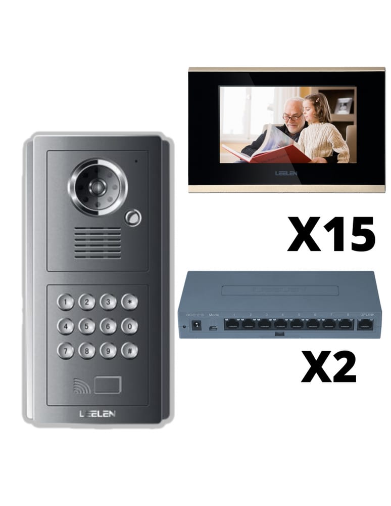Kit Visor 15 Unidades Edificio Ip Monitor Touchscrren 7" Lcd