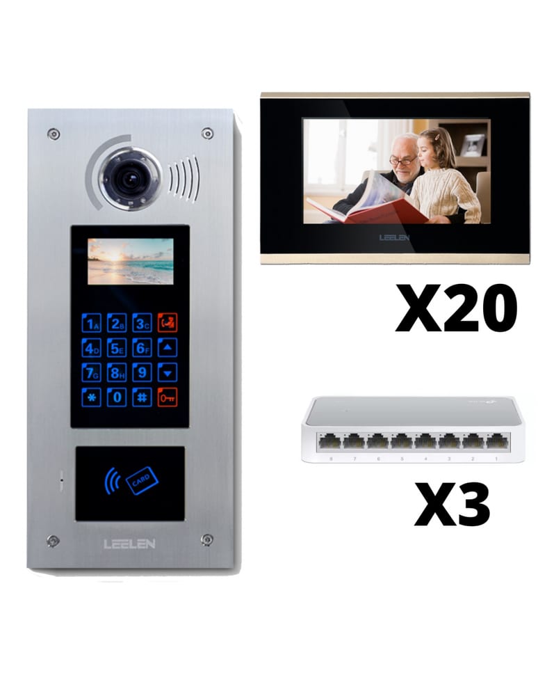 Kit Visor 20 Unidades Edificio Ip Frente Con Lector De Proximidad